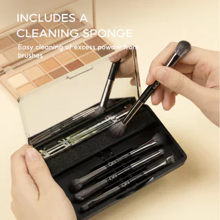 Oni Mirror Dual-Ended Brush Set 4pcs โอนิ เซทแปรงแต่งหน้า 2 หัว พร้อมกระจกในตัว.