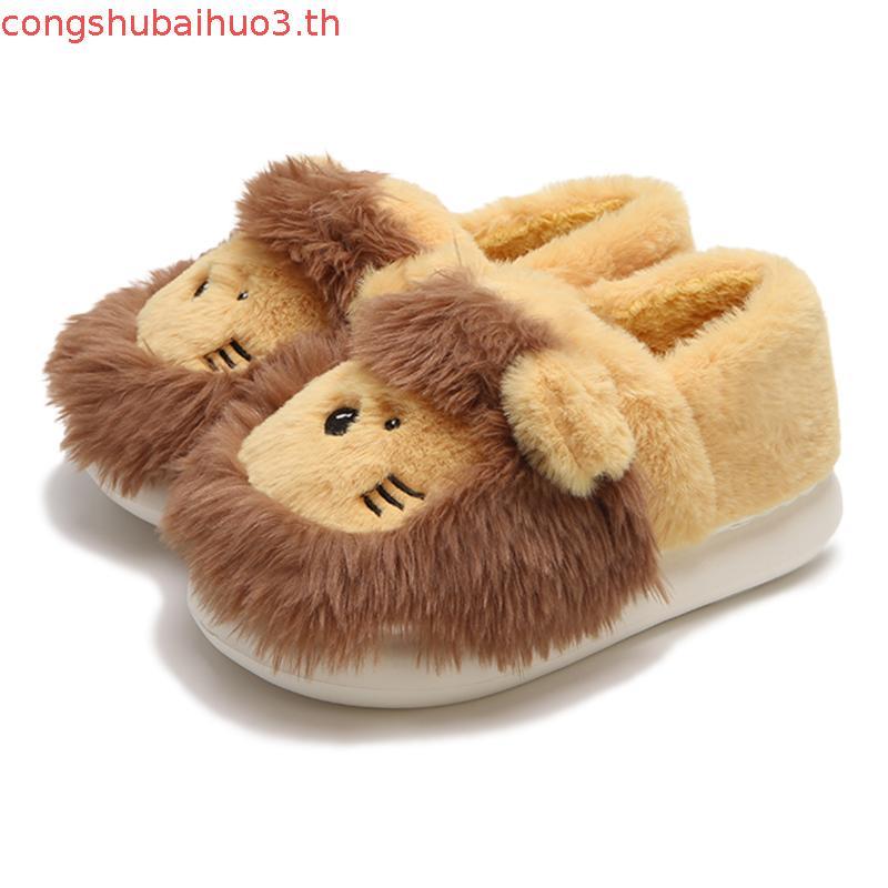 XIXITIAO รองเท้าแตะผ้าฝ้าย สําหรับผู้ชายและผู้หญิงสะดวกสบายตุ๊กตาห้องนอนฤดูหนาวที่อบอุ่นและน่ารักการ