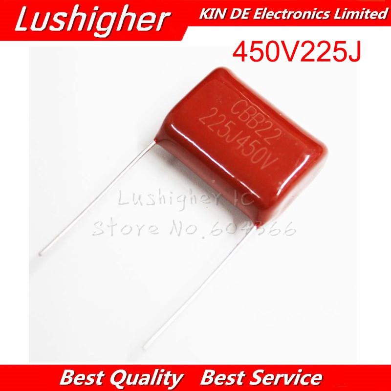 10pcs 450V225J 2.2uF 10pcs CBB Polypropylene Film Capacitor Pitch 20 มม.225 2.2uF 450V 225J 225J450V