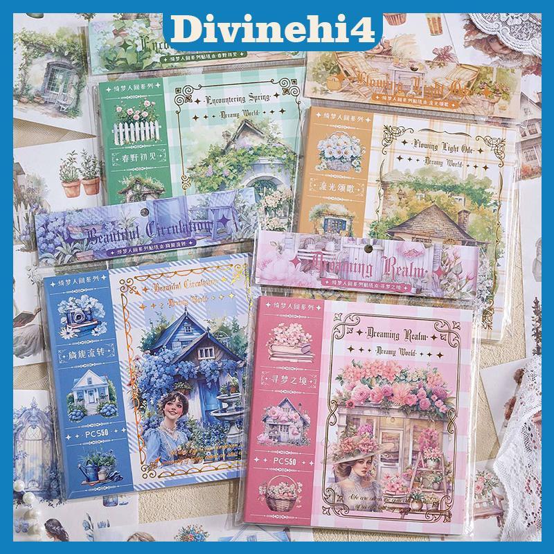 <divinehi4> Garden Journal Stiers, 50 แผ่น Washi Junk Journaling Stier Book, อุปกรณ์สมุดภาพ, สมุดสีน
