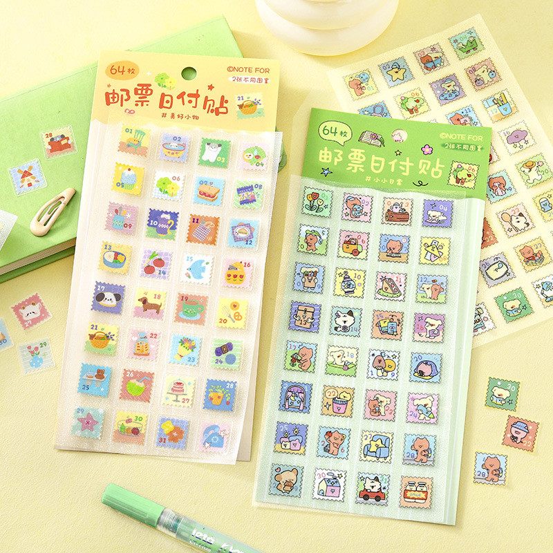 ไดลี่ สติกเกอร์เกาหลี PET ฟิล์มแฟลช แสตมป์น่ารัก 2 ชิ้น/แพ็ค ตกแต่งเคสโทรศัพท์ DIY กันน้ํา วัสดุมือถืองานฝีมือ