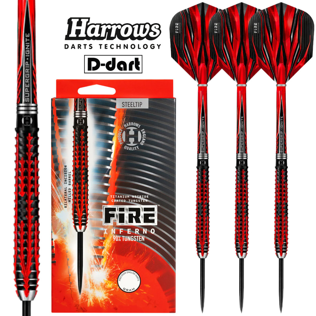 HARROWS STEEL TIP DARTS - 22G/23G/24G Fire Inferno 90% TUNGSTEN DART SET