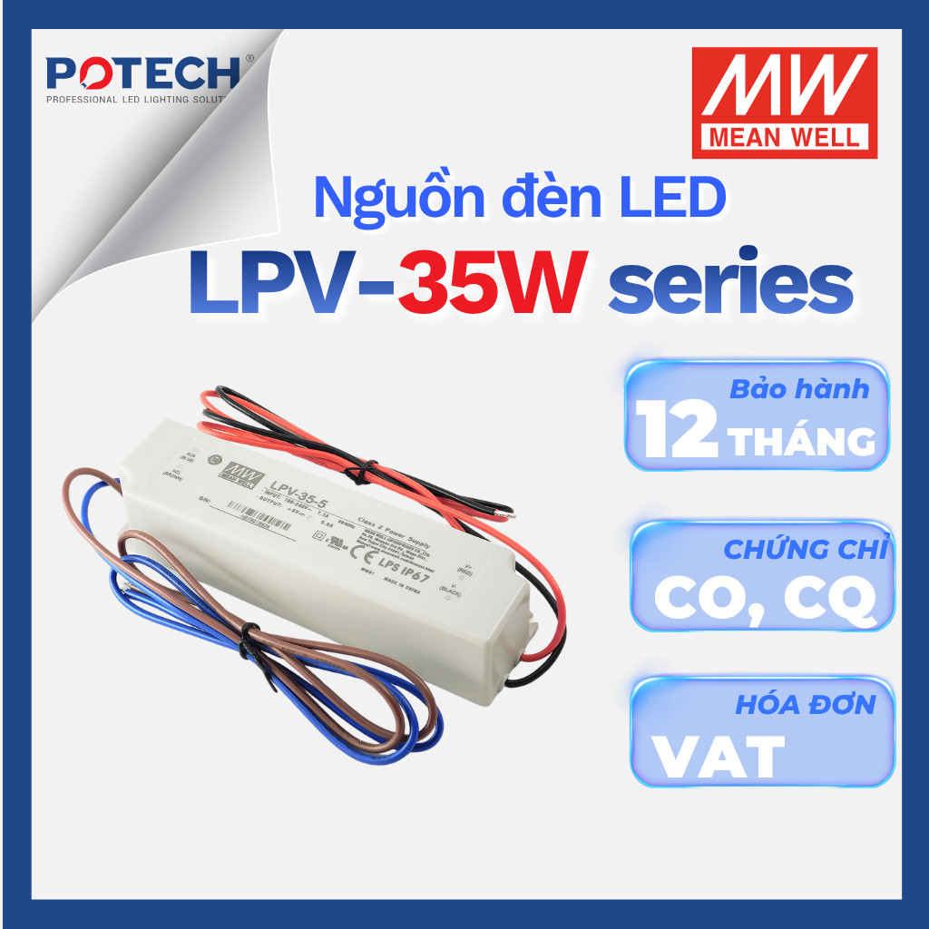 ของแท้ Mean Well LPV-35W LED SOURCE - กันน้ํา IP67, DURABLE OUTDOOR