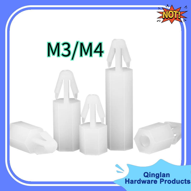 หัวเข็มขัดหกเหลี่ยมคอลัมน์ไนลอน M3 push-in PC board spacer คอลัมน์ยกคอลัมน์เครื่องบินหัวพลาสติกแยกคอ