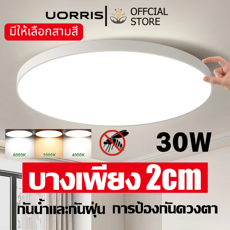 UORRIS ไฟเพดาน LED โคมไฟเพดาน ปรับสี 3สี แสงสีขาว สำหรับห้องนอน ห้องครัว ติดตั้งง่าย ประหยัดพลังงาน