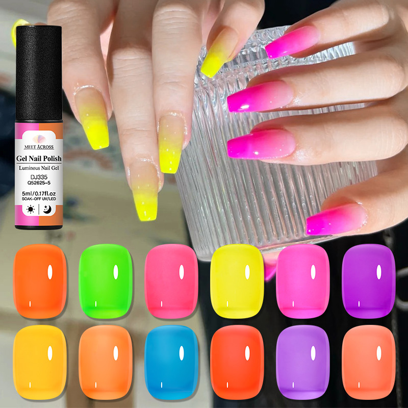 MEET ACROSS 12 สี Luminous เล็บเจลน้ําตาลสีเล็บ Uv ติดทนนาน Soak Off Gel 5ml