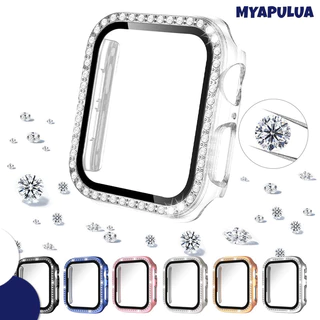 กรณีพีซีเพชรแก้วนิรภัย for Apple Watch 45มม IWatch Series 11 10 9 8 7 6 5 4 SE 3 2 1 44มม 42 41 40 38มม ปกป้องกันหน้าจอ