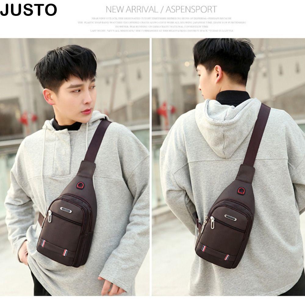 JUSTO กระเป๋าสะพายข้างผู้ชาย,ผ้าสี่เหลี่ยมผืนผ้าผู้ชายกระเป๋าMessenger,สีดําสีฟ้าสีเทาสีน้ําตาลพอร์ต