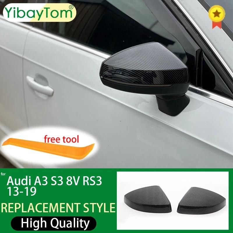 คาร์บอนไฟเบอร์ดูเงินสีดํากระจกมองหลังฝาครอบประตูด้านข้างกระจกฝาครอบหมวกสําหรับ Audi A3 S3 Rs3 8Vauto