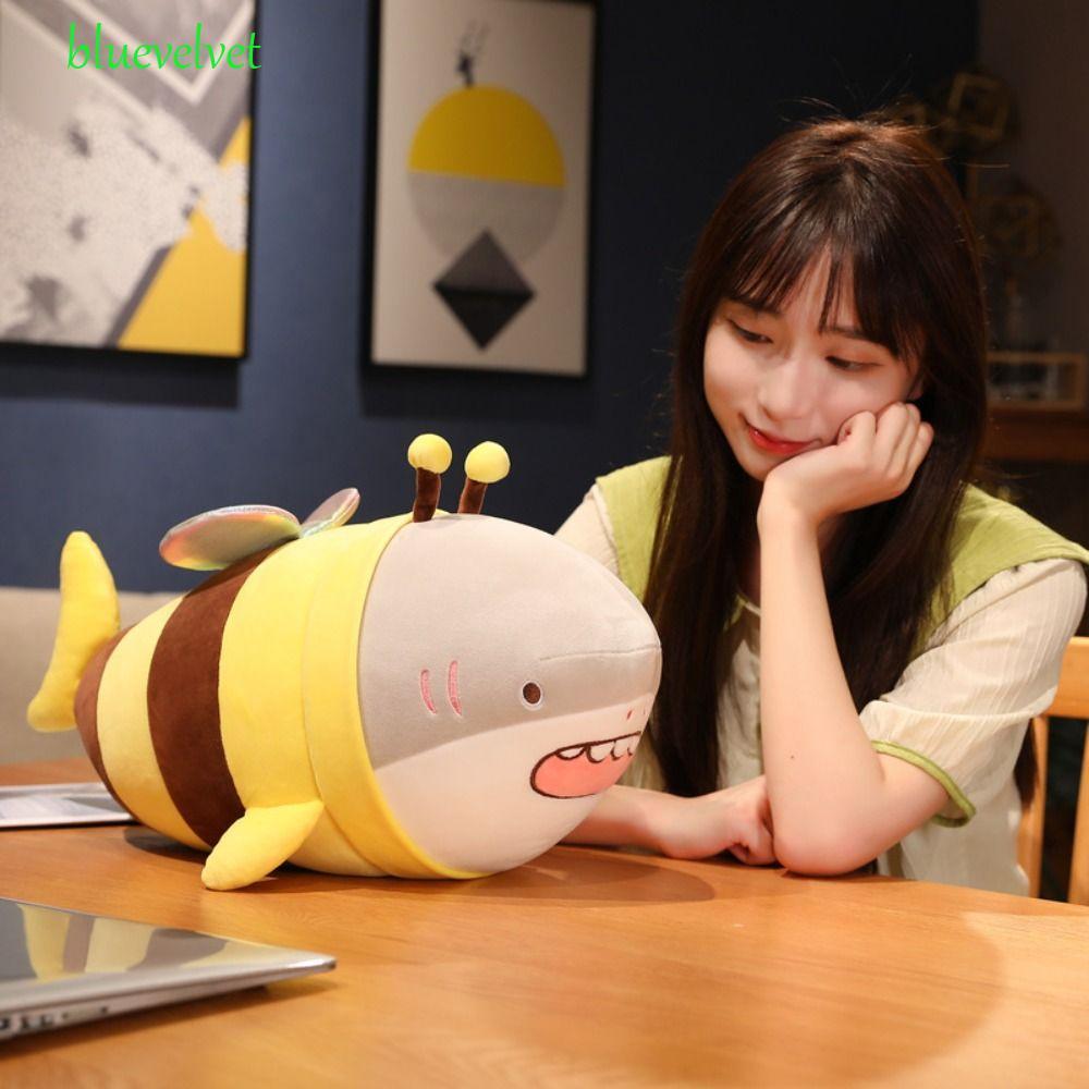 BLUEVELVET Shark Bee Plush ของเล่นนุ่มหมอนนอนหลับมาพร้อมกับของเล่นหมอนนุ่มของเล่นเด็กของขวัญเด็กสําหรับเพื่อน Comforting Sleeping Mate ของเล่น Shark Bee ตุ๊กตา