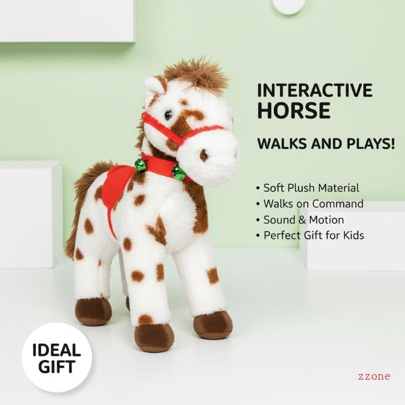 Zzz Spotted ตุ๊กตาไฟฟ้าม้านุ่มน่ารัก Gelding พร้อม Delightful Neighing เสียงภาษาอังกฤษ Plushie Red W