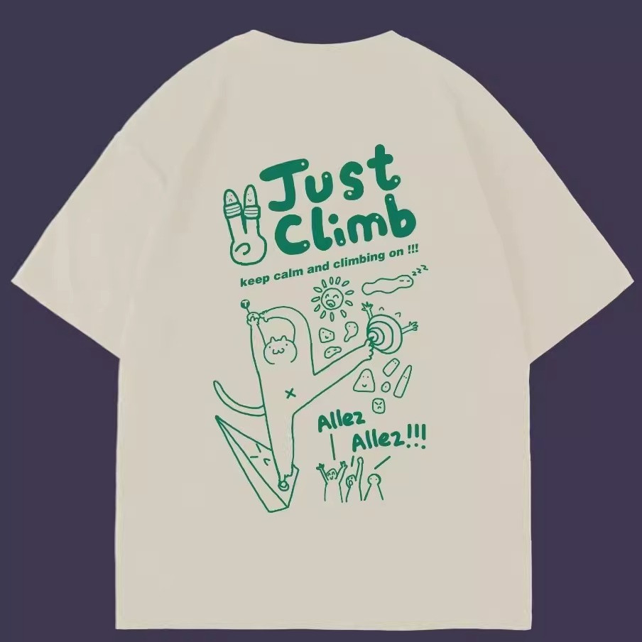 เสื้อยืดธีมปีนหน้าผาจากผ้าฝ้ายคุณภาพสูง พร้อมโลโก้นุ่มพิมพ์ที่หน้าอก เหมาะสำหรับการเล่นกีฬาหรือสวมใส่ในวันสบายๆ