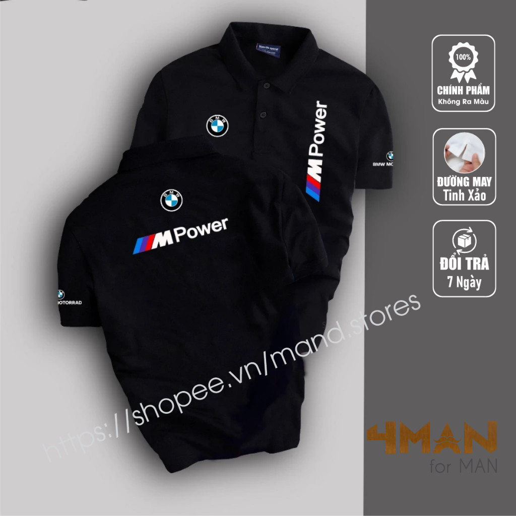 เสื้อโปโล  เสื้อยืด BMW Power Polo - สไตล์แฟชั่นแข่งรถที่แข็งแกร่ง - เสื้อยืดจระเข้ CVC คุณภาพสูง หนา เรียบ S-3XL