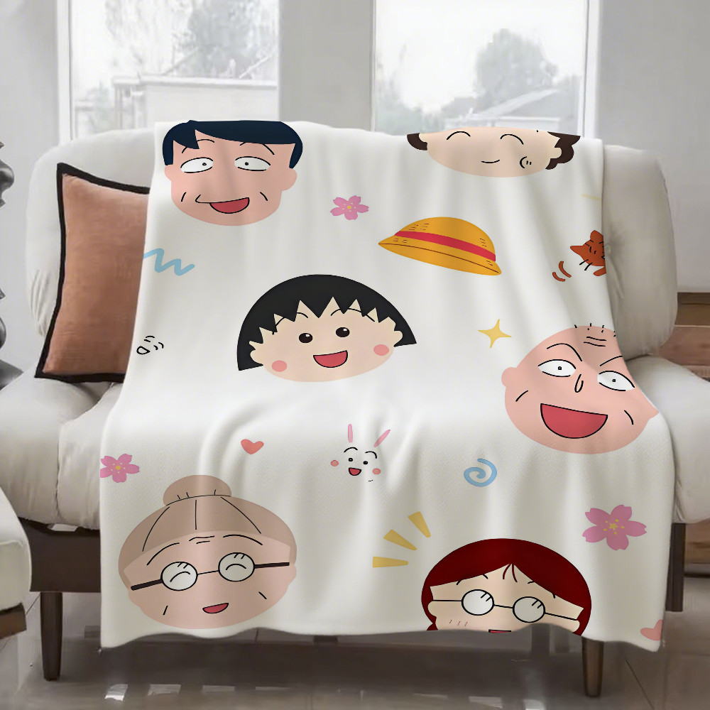 อะนิเมะ C-chibi M-maruko C-chan ผ้าห่มออกแบบผ้าห่มโยนน้ําหนักเบาสําหรับหอพัก, งีบหลับ, ห้องนั่งเล่น, สํานักงาน, โซฟา, ทุกฤดูกาล