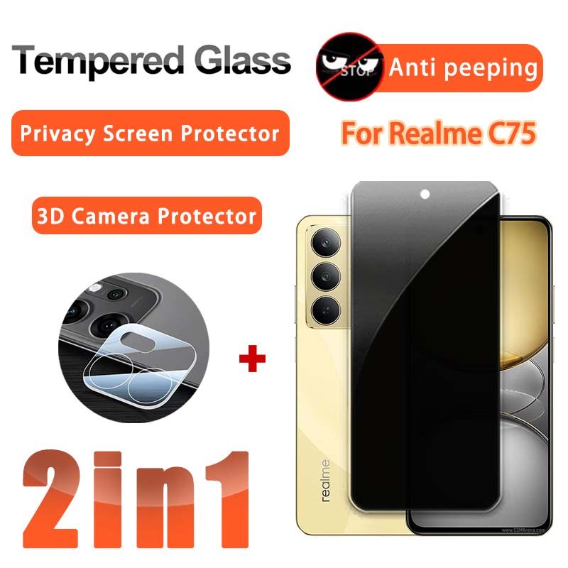 2 ใน 1 ฟิล์มความเป็นส่วนตัว Realme C75 ฟิล์มกระจกนิรภัยสำหรับ Realme C75 C75X C73 C71 C67 C65 C63 C6