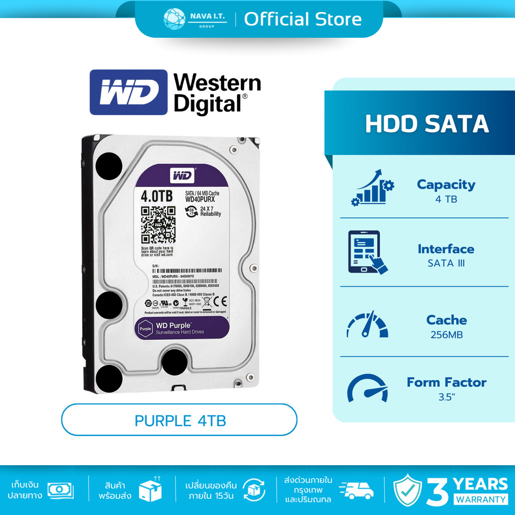 (มีส่งด่วน) WD HDD WD PURPLE 4TB (WD43PURZ)