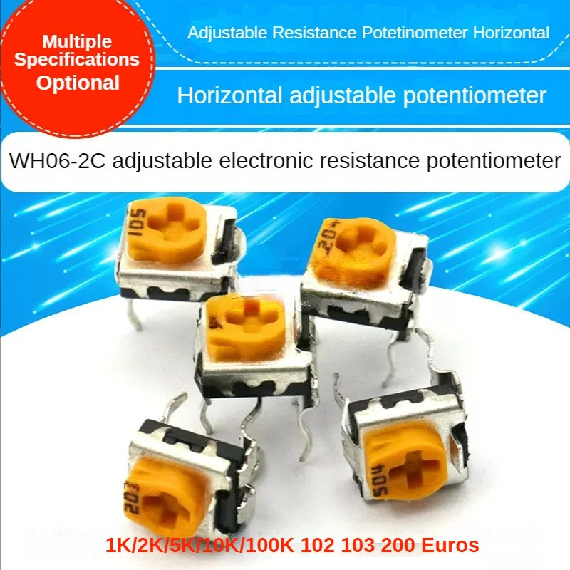 10PCS WH06-2C ปรับความต้านทาน Potentiometer แนวนอน 1 K/2 K/5 K/10 K/100 K 102 103 200 โอห์มในสต็อก i