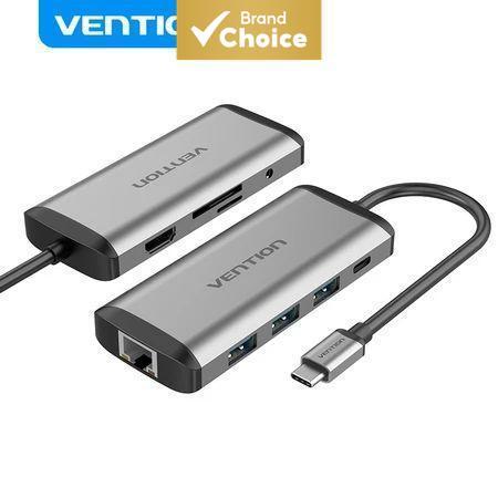 Vention USB C Hub 6 In 1 Type C ถึง HDMI พร้อมพอร์ตเสียง 5Gbps RJ45 USB 3.0 3.5 มม. SD TF Cards Reader PD 100W Power 4K 60hz HDMI