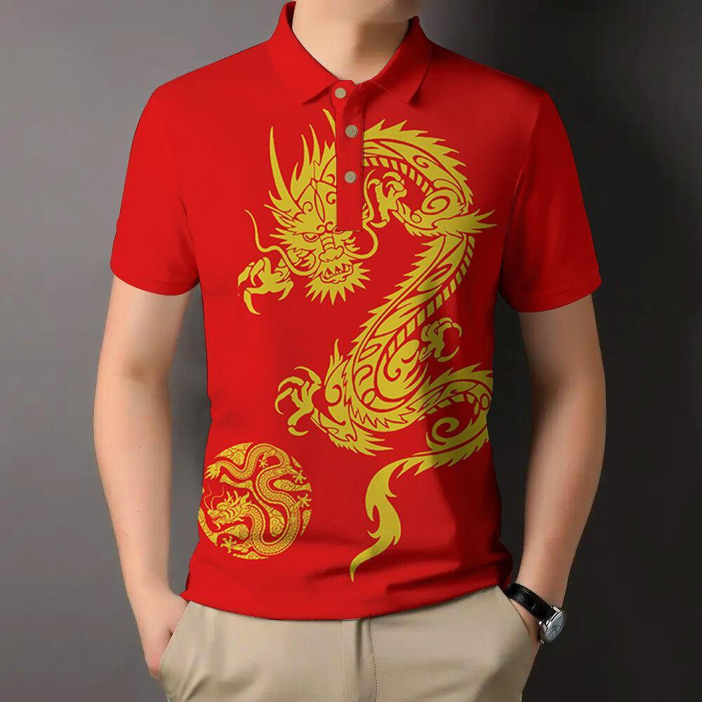 เสื้อโปโลปีมังกรมหาชน สีแดง ทรงเข้ารูปรัดตัว สำหรับใส่ลำลองและเป็นของขวัญปีใหม่ ราคา ถูกที่สุด ดีลบีเคเค แกลเลอรีภาพที่ 5