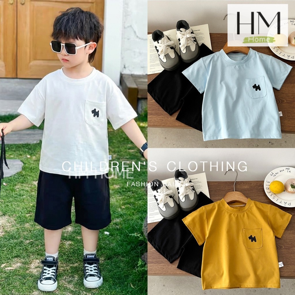 ชุดเซ็ตเด็ก ชุดเซ็ต 2 ชิ้นเด็กผู้ชาย เสื้อยืดกางเกงขาสั้น แฟชั่นน่าร้อน