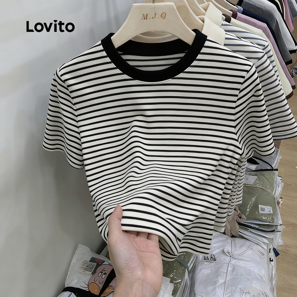 B173-JAN26-C-รอบคอ Contrast สีลายแขนสั้นเสื้อยืด-TSB173TD126