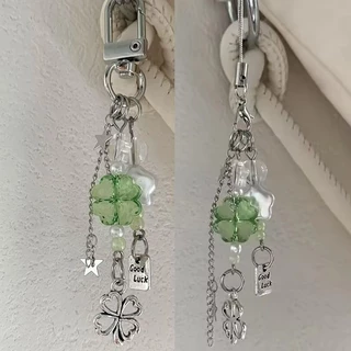 Lucky Four-leaf Clover Handmade ลูกปัดโซ่โทรศัพท์มือถือฤดูร้อน Ins สไตล์กระเป๋ากล้องโซ่กระเป๋าจี้พวงกุญแจน่ารัก🔥 รวมภาษีแล้ว