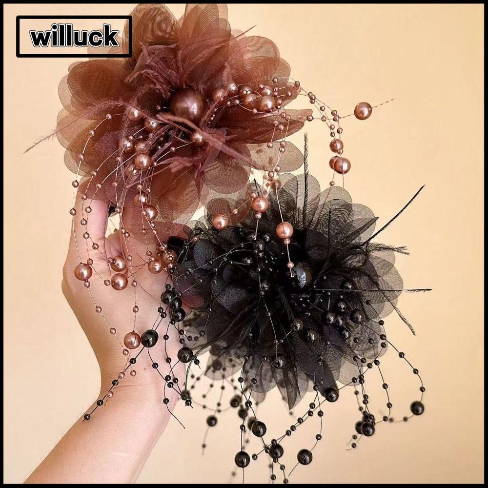 WILLUCK หนีบผมพลาสติก พู่ผมหรูหราลายดอก.peony และโบว์ สำหรับผู้หญิง