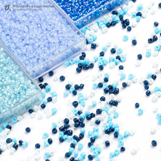 ลูกปัดเม็ดทราย 2 มม. โทนสีฟ้า ผิวเงา ผิวด้าน สอดไส้ มีแพ็คเล…
