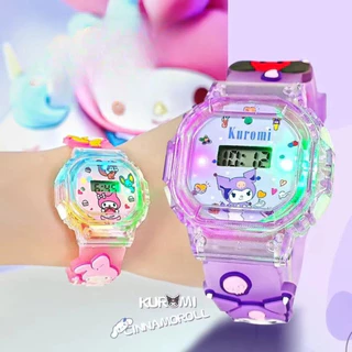 (บริการจัดส่งในพื้นที่) นาฬิกาอิเล็กทรอนิกส์เด็กการ์ตูนสี่เหลี่ยมที่มีสีสันไฟกระพริบเพลงนาฬิกาข้อมือดิจิตอลของขวัญสําหรับเด็กชายหญิง