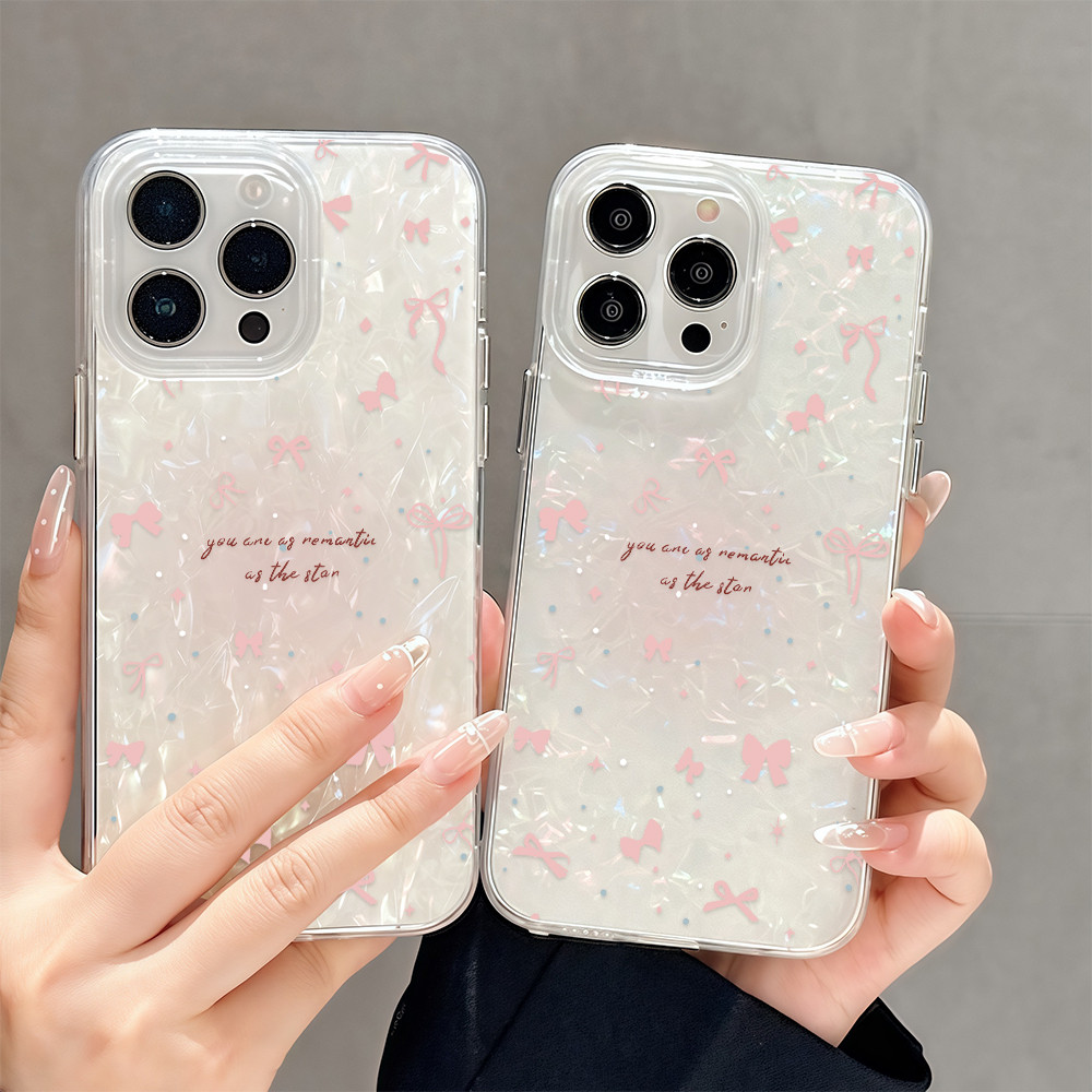 ✨จัดส่งในพื้นที่✨เคสโทรศัพท์ใสโบว์สีชมพูน่ารักเหมาะสำหรับ iPhone 16 14 13 11 6 7 8 plus Pro ProMax วัสดุ TPU