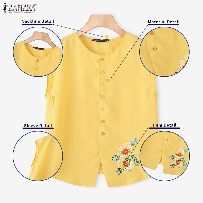 ZANZEA เสื้อเบลาส์แขนสั้นคอกลม พิมพ์ลายดอกไม้ สวมใส่ง่าย — صورة 7