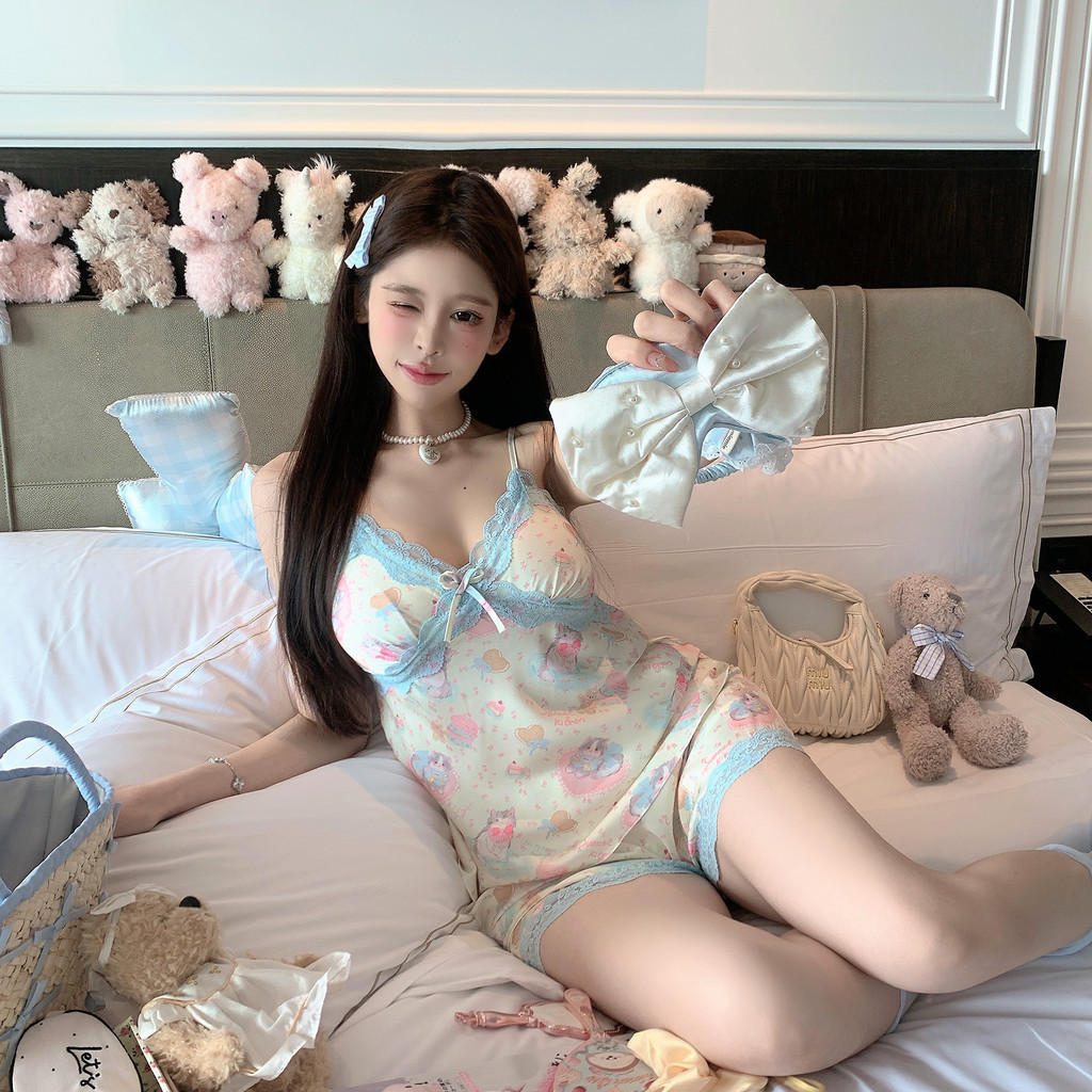 Polar_night💕💕ลวดลายการ์ตูน ชุดอยู่บ้าน มีบราในตัว คอวี ชุดนอนผ้าซาติน ลูกไม้เซ็กซี่ คุณภาพสูง ส่งไวจากไทย - รูปที่ 5