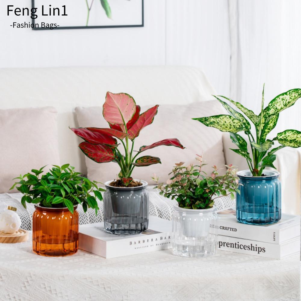 FENGLING กระถางต้นไม้ไฮโดรโปนิกส์, กระถางดอกไม้รดน้ําด้วยตนเองแบบถอดได้, แจกันตั้งโต๊ะชาวไร่ฉ่ําขนาดเล็กพลาสติก