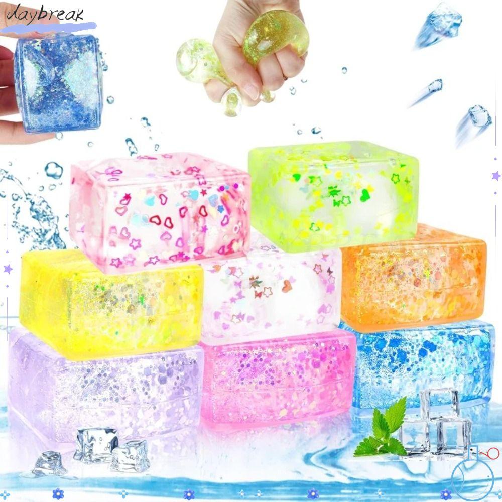 DAYBREAK Glitter Squishy Cube, Slow Rise Decompression Gel Ice Cube, Creative Soft Texture Malt Suga