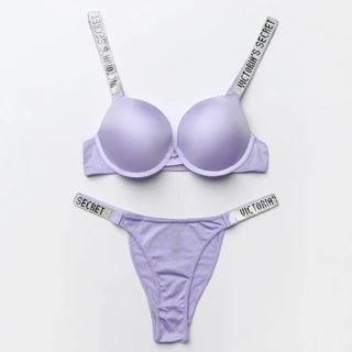สไตล์ใหม่ 2 ชิ้นชุดสายคล้องไหล่ Rhinestone 3/4 ถ้วยชุดชั้นใน Push-Up Bra + ชุดกางเกงบิกินี่, อัพเกรดใหม่ Lucky สีม่วง SWLX