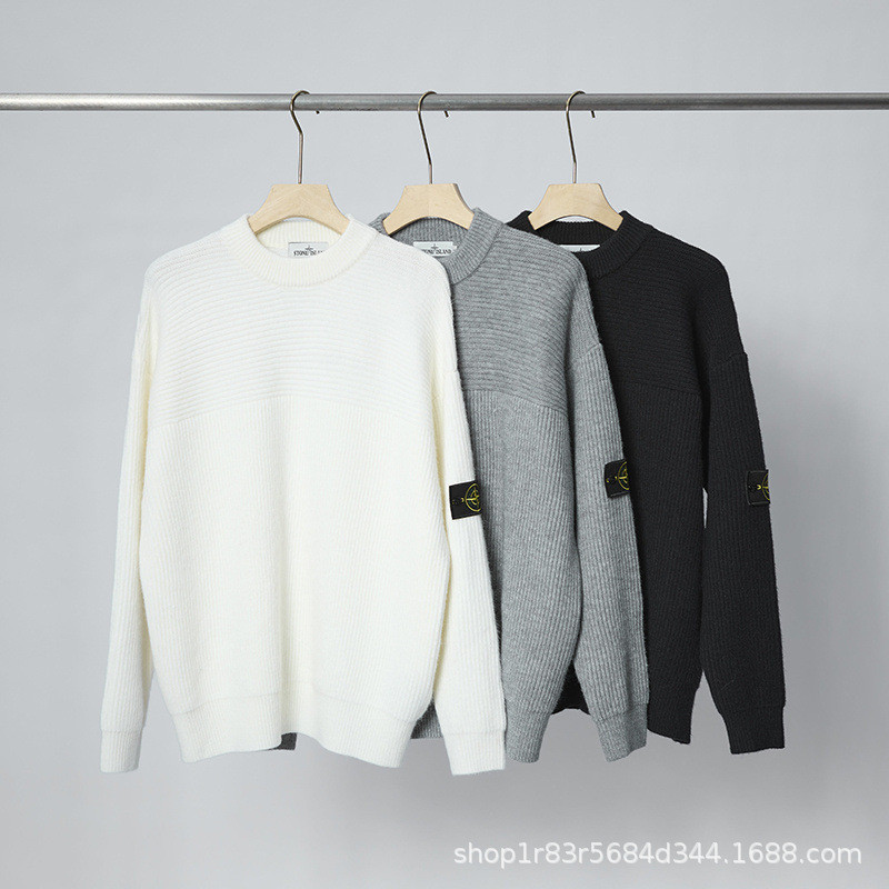 IA89 Stone Island New Compass Logo Badge Basic Solid Color Round Neck Pullover Knitted Sweater Versa