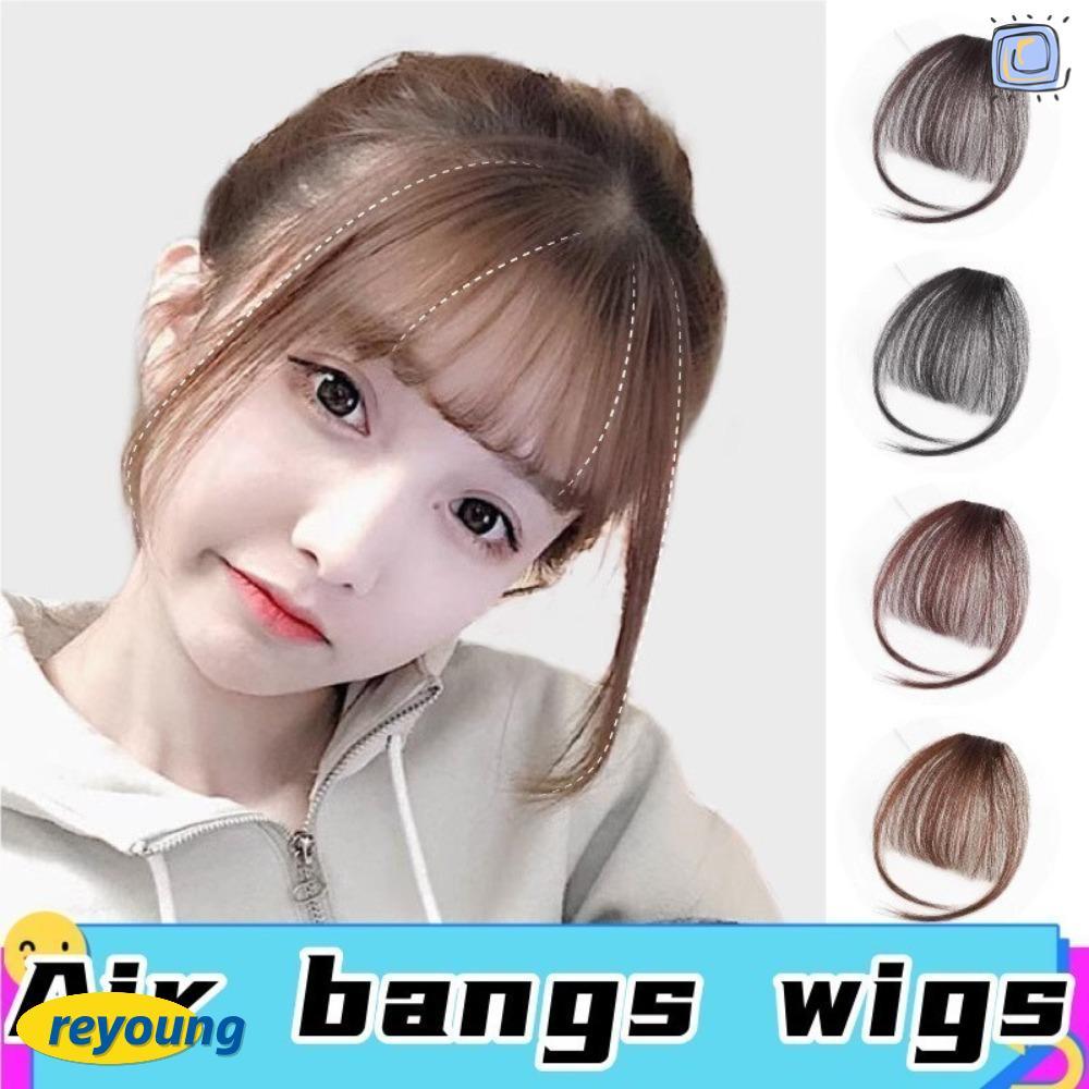 REYOUNG Air Bangs Hairpiece, สีดําสีน้ําตาลสังเคราะห์ Mini Fake Bangs, สําหรับเด็กผู้หญิงผู้หญิง Hai