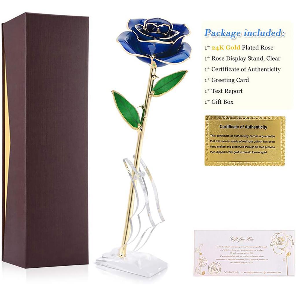 Lilishop ZJchao Love Forever Long Stem 24k Gold Dipped Rose ของขวัญที่ดีที่สุดสำหรับวันวาเลนไทน์แม่ว