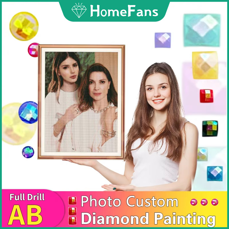 HF Custom ABPhoto Custom AB ภาพวาดเพชรภาพ Rhinestone Cross Stitch DIY โมเสคเพชรเย็บปักถักร้อย