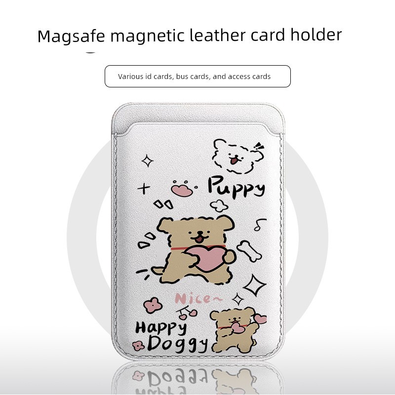 magsafe wallet card wallet [Magsafe Magnetic Card Holder] Brown Cute Puppy Design - Perfect for iPho
