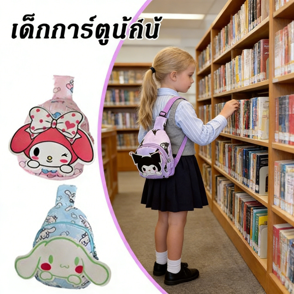 เด็กกระเป๋าเป้สะพายหลัง Sanrio ไหล่เดียวการ์ตูนน่ารัก รูปแบบ Kulomi Melotti แฟชั่นเดินทาง