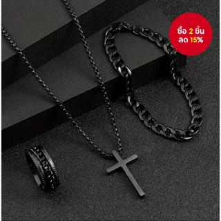 ชุดจี้ไม้กางเขนสีดําสไตล์พังก์สําหรับผู้ชาย,สร้อยคอสแตนเลส ป…
