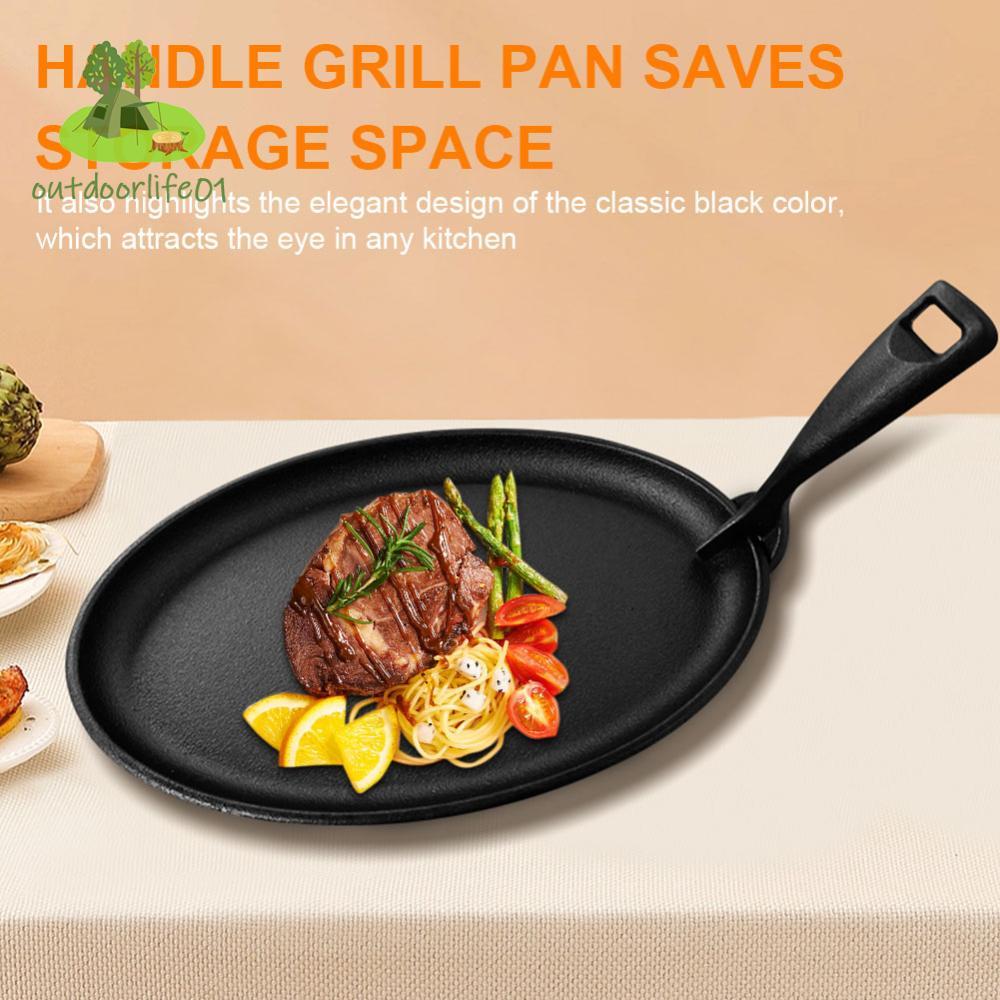 เหล็กหล่อ 10.6 X 6.89in Griddle รูปร่างรูปไข่ Sizzler Pan Sizzle Griddle Fajita Server แผ่น Griddle 