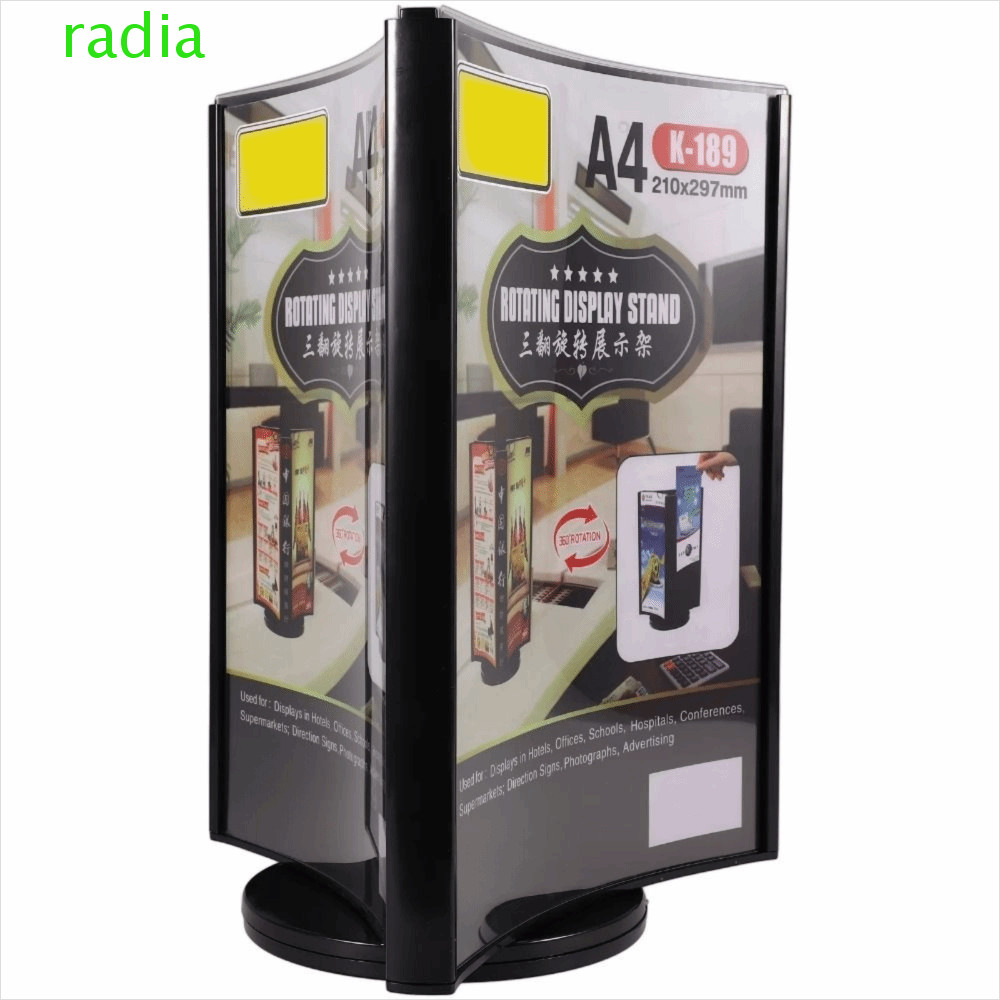 RADIANTZAP อะคริลิคหมุนตารางการ์ด,สามด้าน A4/A5 เมนูขาตั้งจอแสดงผล, ความโปร่งใส Arc พื้นผิวนํามาใช้ใ