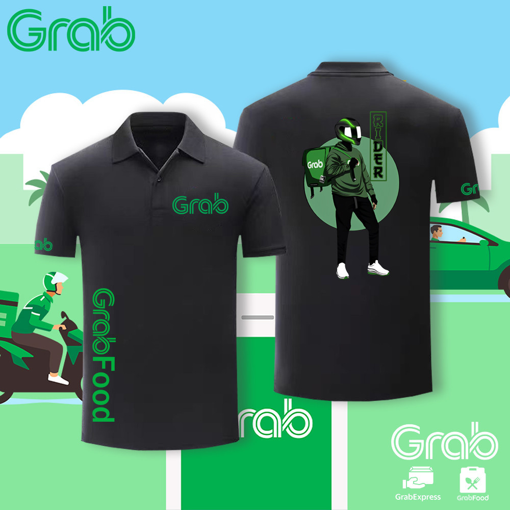 เสื้อผ้าฝ้าย 【สินค้าพร้อมส่ง】Polo Grab Food Rider Baju Grab Classic Polo เสื้อโปโลแขนสั้น top Grab F