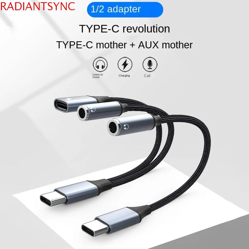 RADIANTSYNC ประเภท C ถึง Dual Type C อะแดปเตอร์ USB C OTG คู่ 2-in-1 USB C ถึง Aux สายสัญญาณเสียง, ฟ