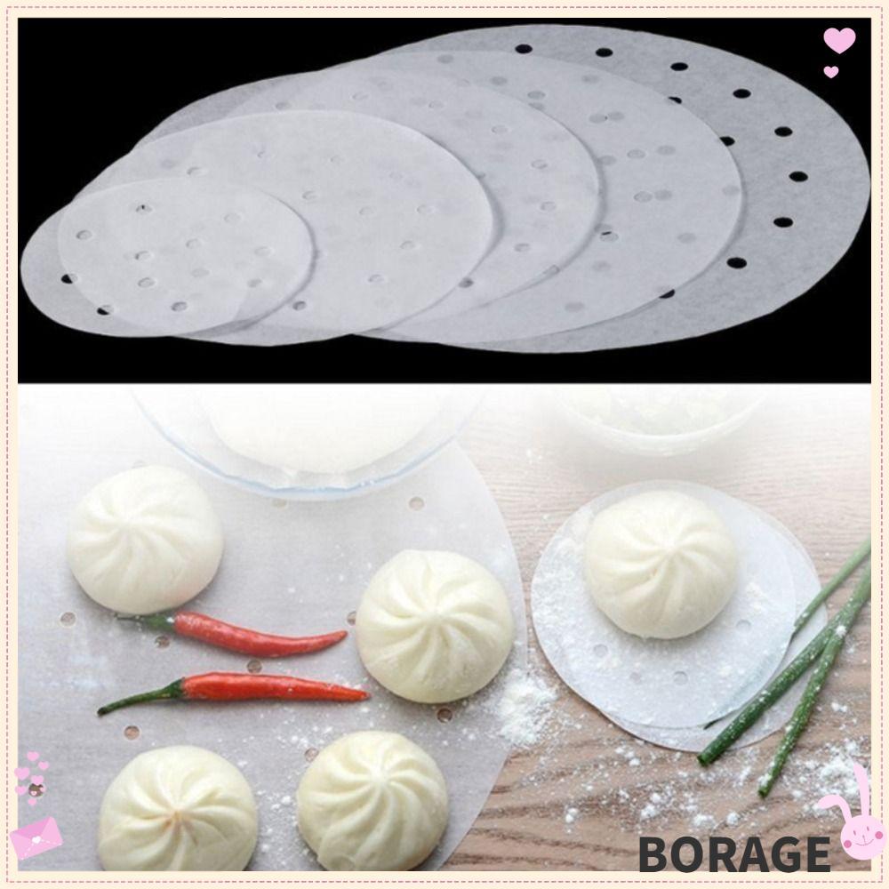 BORAG 100 ชิ้น Steamer กระดาษ, 4/5/6/7/8in ทิ้ง Buns ขนมอบกระดาษไม่ติด, รอบ Buns Pad กระดาษครัวทําอา