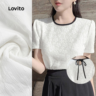 Lovito เสื้อลําลอง สีตัดกัน การผูกมัด Tie กลับโบว์ พื้นผิวพื…