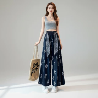 กางเกงขายาวขากว้าง ผู้หญิง ทรงสวย เอวยางยืด ผ้าไหมอิตาลี ผ้านุ่ม ใส่สบาย