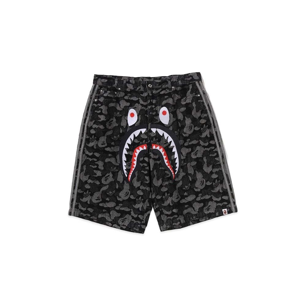 A BATHING APE x adidas Camo Jacquard Shark Denim Jorts Black Unused